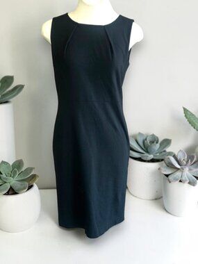 Lafayette 148 New York Black Neck Pleat Classic Business Sheath Dress Size 4